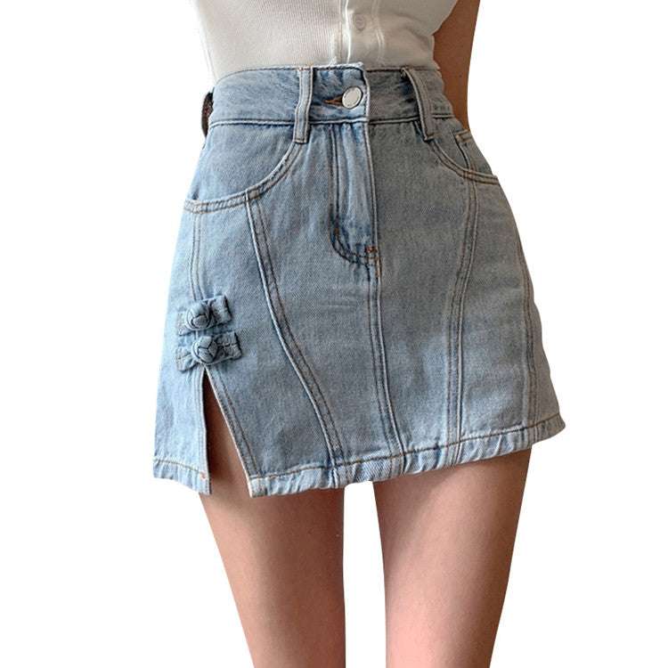 Denim Bag Hip Skirt, High Waist Skirt, Side Slit Skirt - available at Sparq Mart