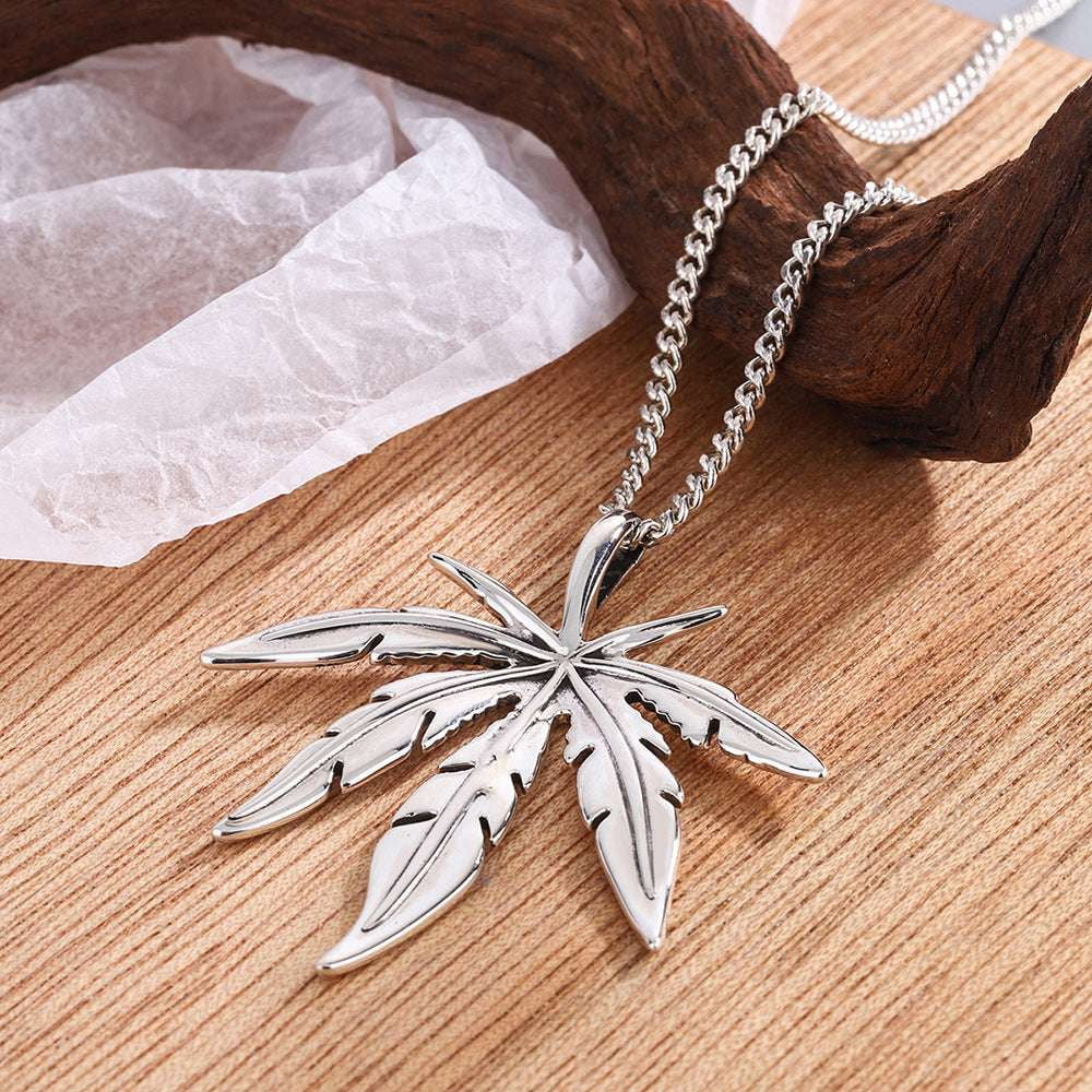 Elegant Sweater Chain, Retro Pendant Jewelry, Silver Leaf Necklace - available at Sparq Mart
