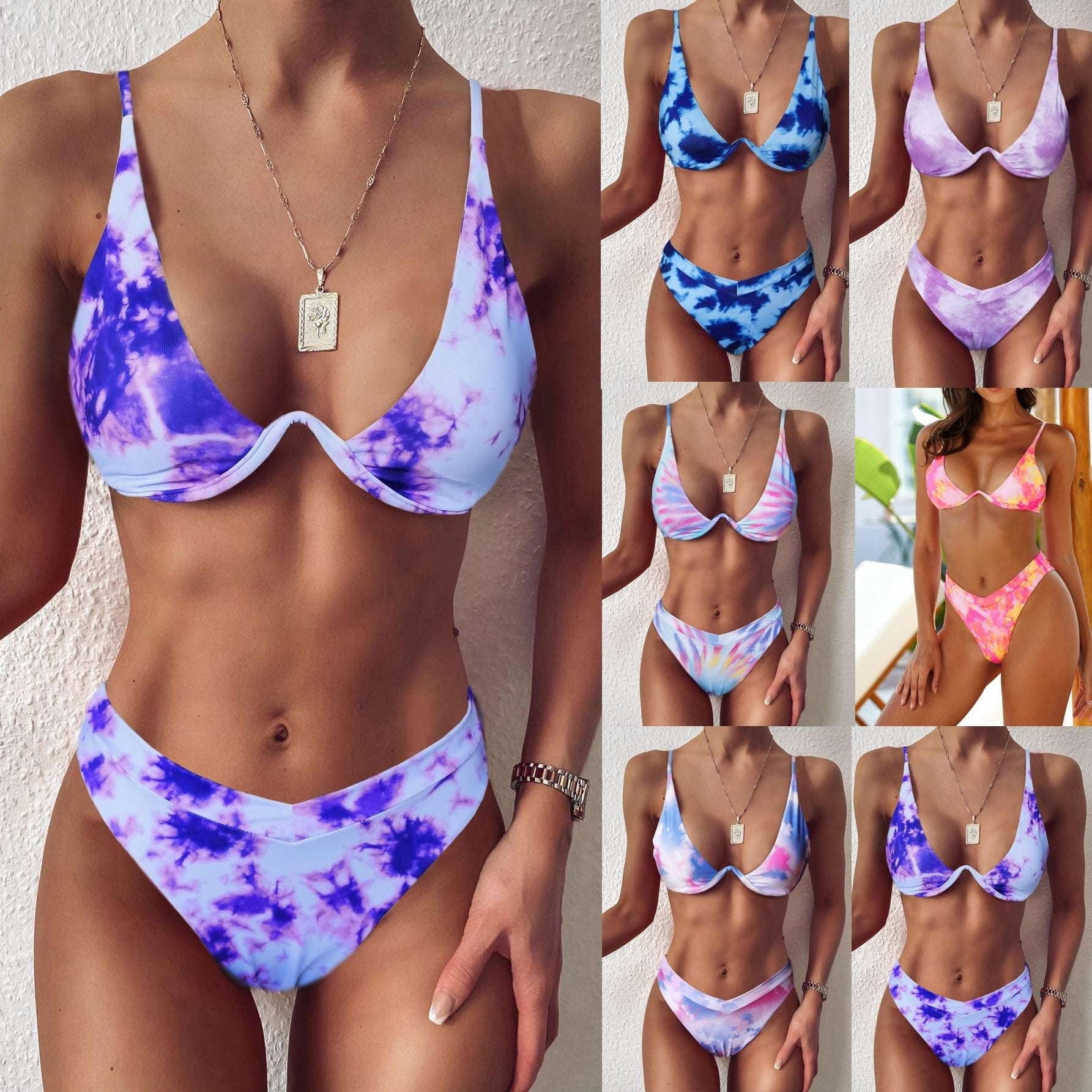 Colorful Swimsuit Women, Gradient Print Bikini, Summer Beachwear Bikini - available at Sparq Mart