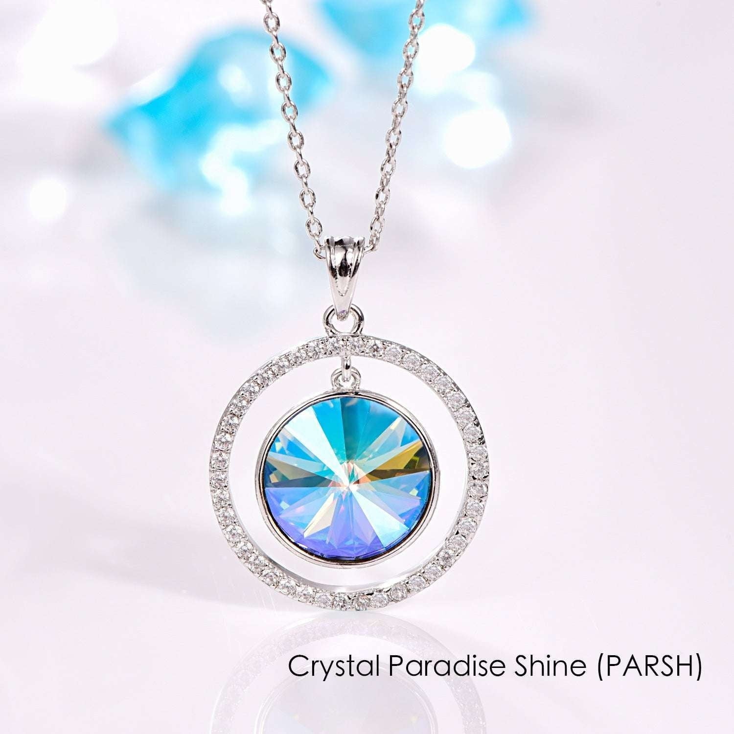 Austrian Elements Necklace, Crystal Necklace Round, Sparkling Crystal Pendant - available at Sparq Mart