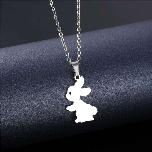 Rabbit Charm Necklace, Stainless Steel Necklace, Trendy Animal Jewelry - available at Sparq Mart