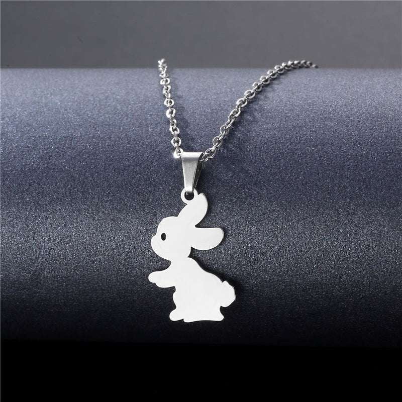 Rabbit Charm Necklace, Stainless Steel Necklace, Trendy Animal Jewelry - available at Sparq Mart