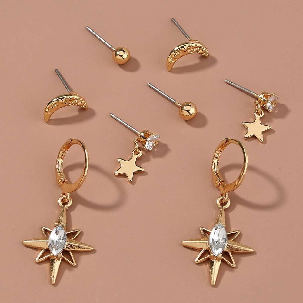 celestial stud earrings, fashion earring set, moon star jewelry - available at Sparq Mart