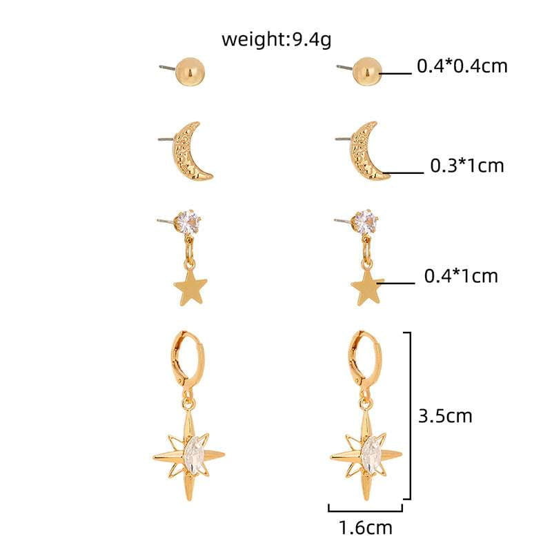 celestial stud earrings, fashion earring set, moon star jewelry - available at Sparq Mart