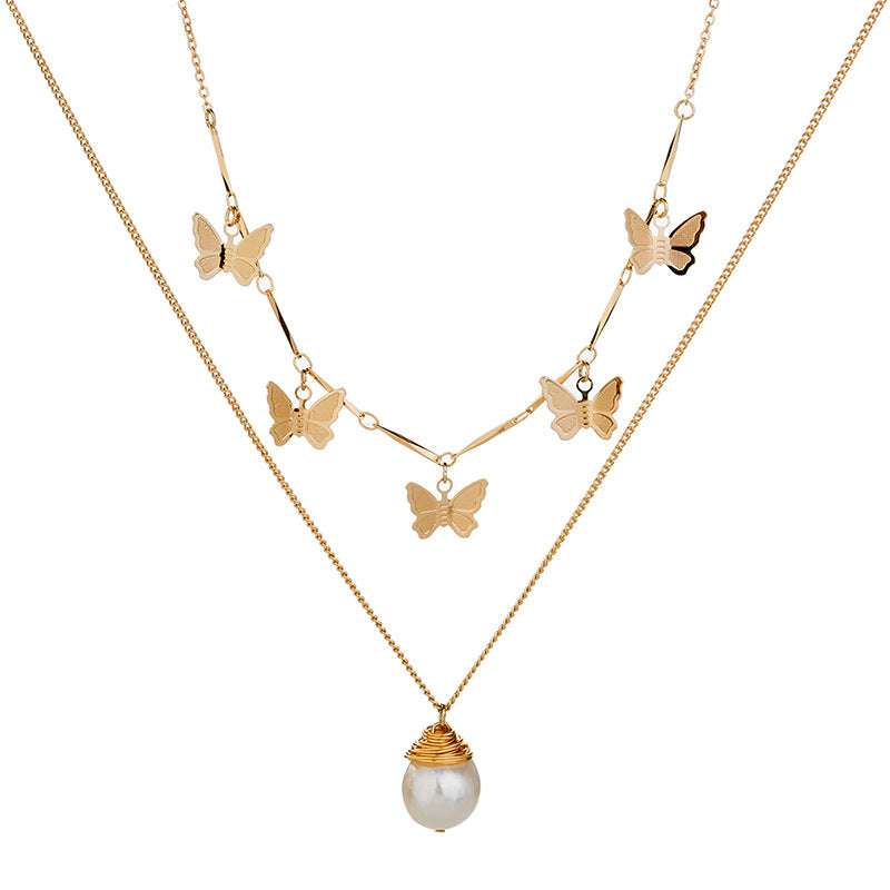 Butterfly Pearl Necklace, Explosive Necklace, Multilayer Fashion Necklace - available at Sparq Mart