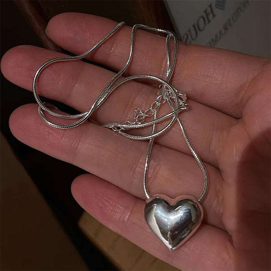 Metal heart necklace, Three-dimensional pendant, Versatile necklace - available at Sparq Mart