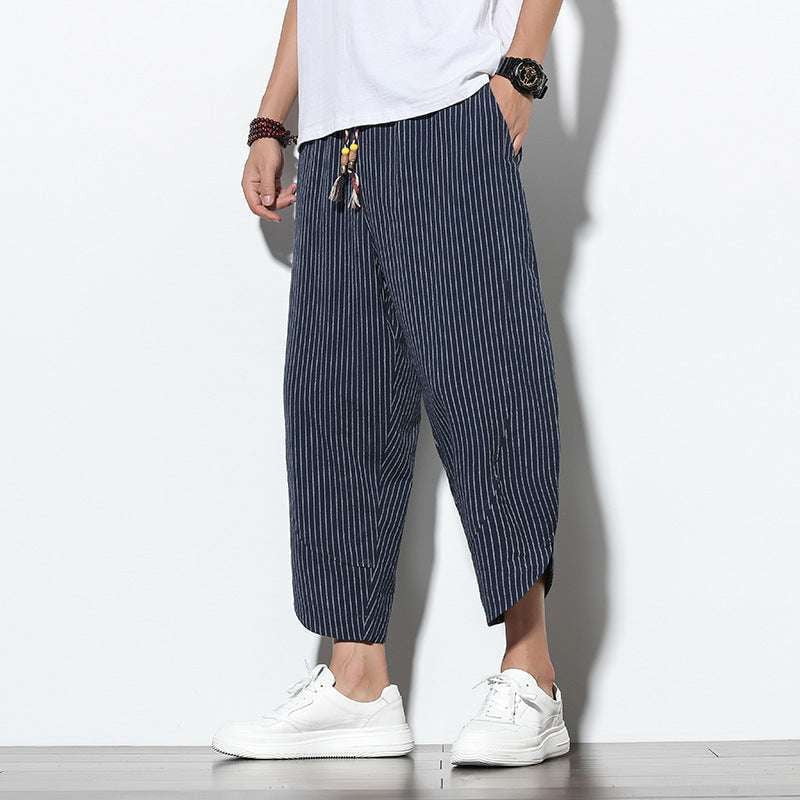 Men's Plus Size Bloomers, Striped Harem Pants, Stylish Cotton and Linen Pants - available at Sparq Mart