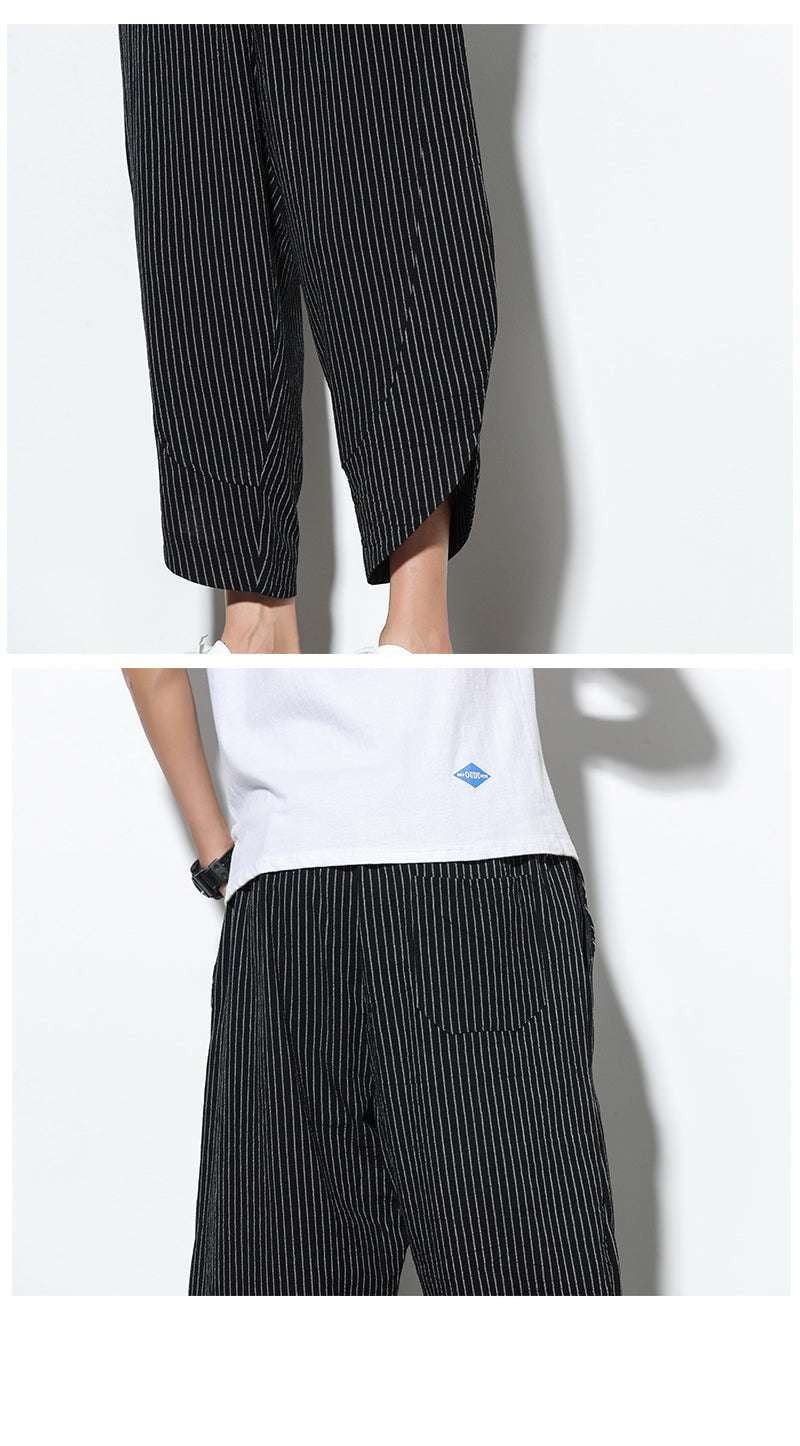 Men's Plus Size Bloomers, Striped Harem Pants, Stylish Cotton and Linen Pants - available at Sparq Mart