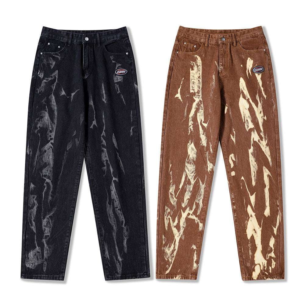 Cotton Spray Paint Trousers, Fashionable Mid-Waist Trousers, Trendy Loose Artistic Pants - available at Sparq Mart