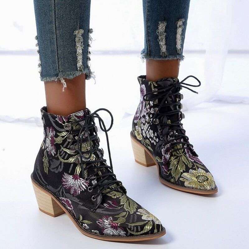Martin boots, pointed toe boots, Stylish embroidered boots - available at Sparq Mart