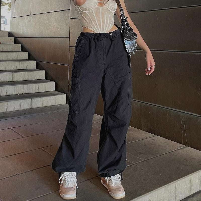 Casual High-waist Pants, Ladies Cargo Trousers, Trendy Streetwear Pants - available at Sparq Mart