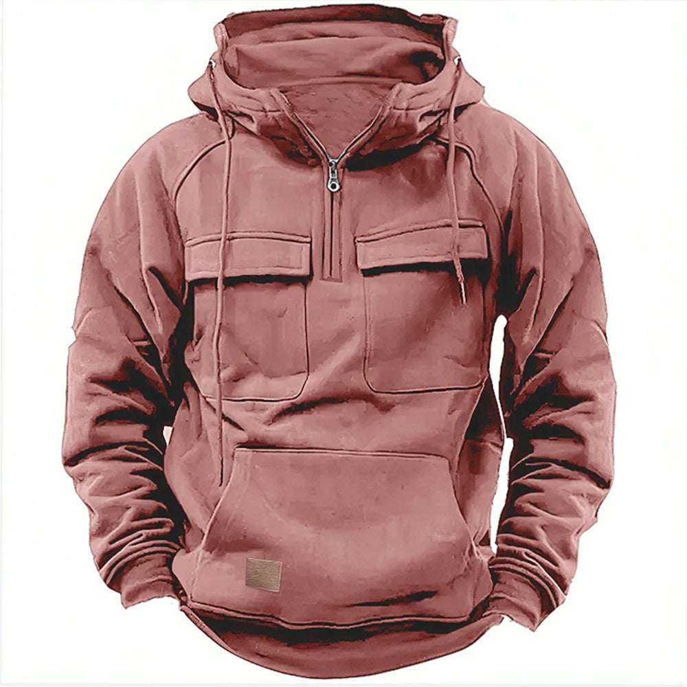 Leather Sweater Jacket, Men's Hooded Jacket, Multi-Pocket Leather Jacket - available at Sparq Mart