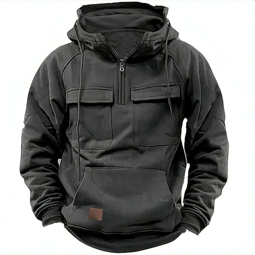 Leather Sweater Jacket, Men's Hooded Jacket, Multi-Pocket Leather Jacket - available at Sparq Mart