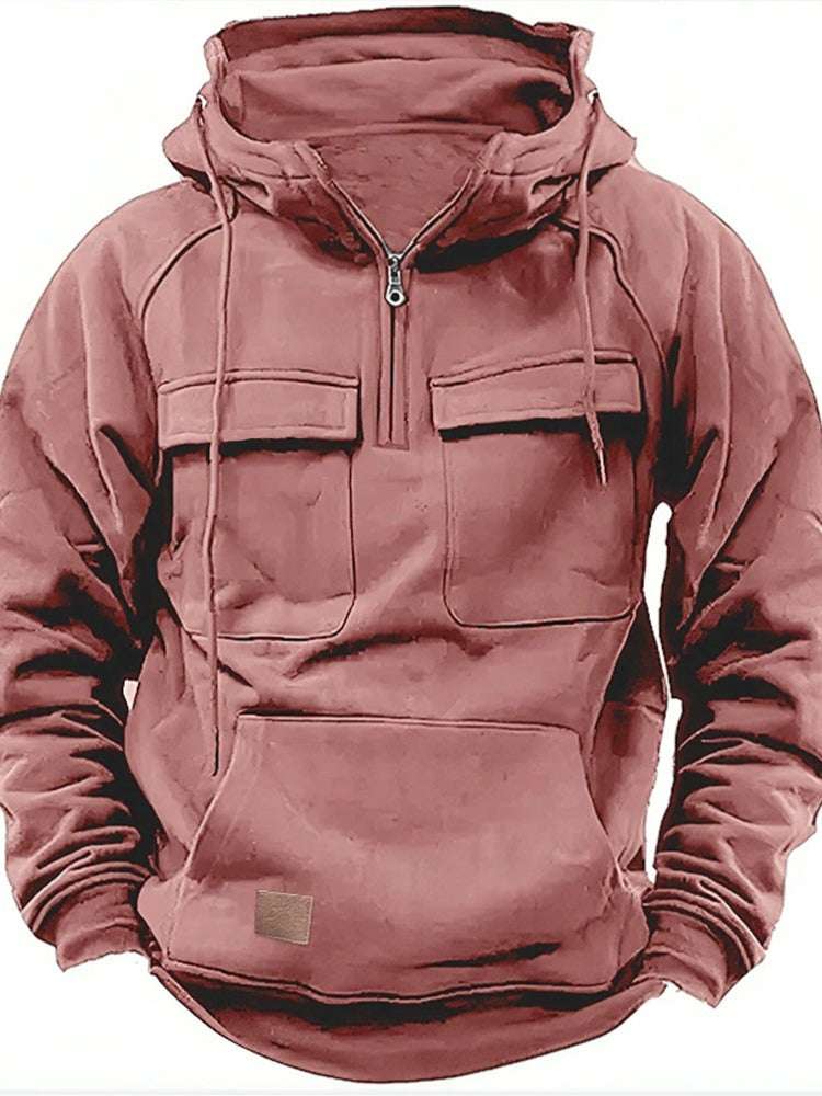 Leather Sweater Jacket, Men's Hooded Jacket, Multi-Pocket Leather Jacket - available at Sparq Mart