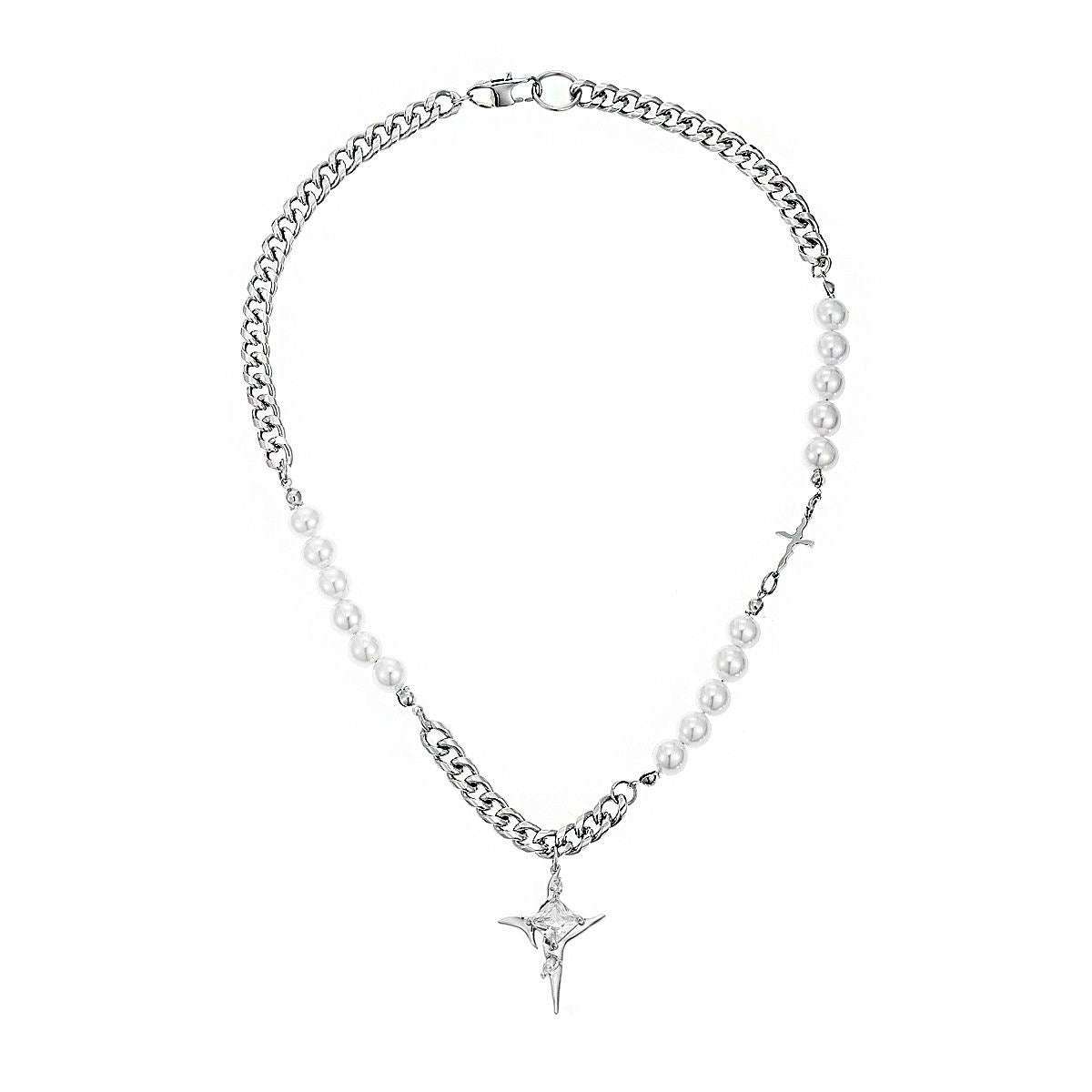 Men's fashion necklace, pearl cross necklace, titanium steel necklace - available at Sparq Mart