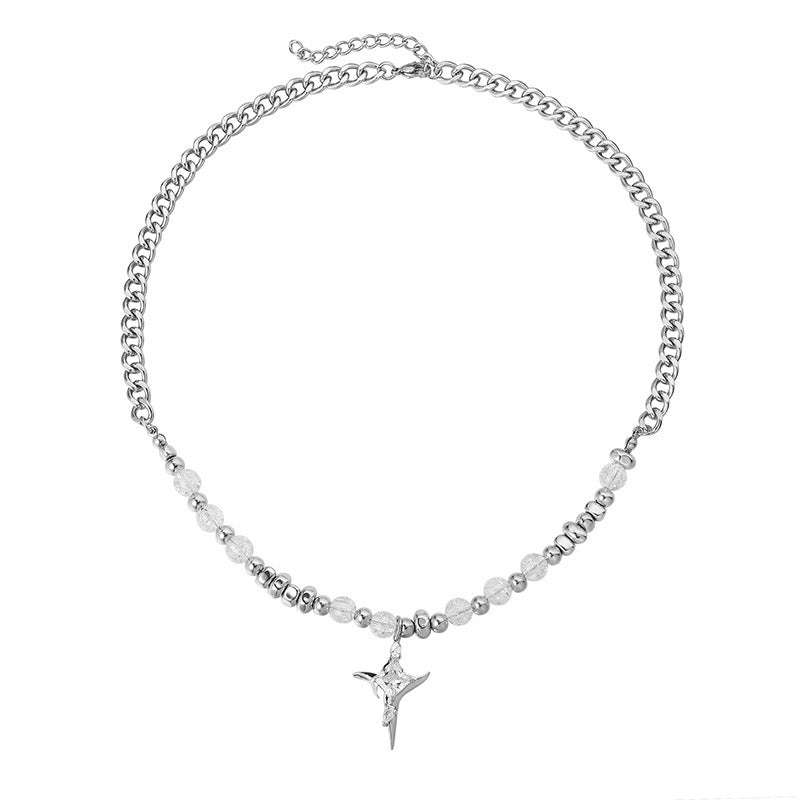 Men's fashion necklace, pearl cross necklace, titanium steel necklace - available at Sparq Mart