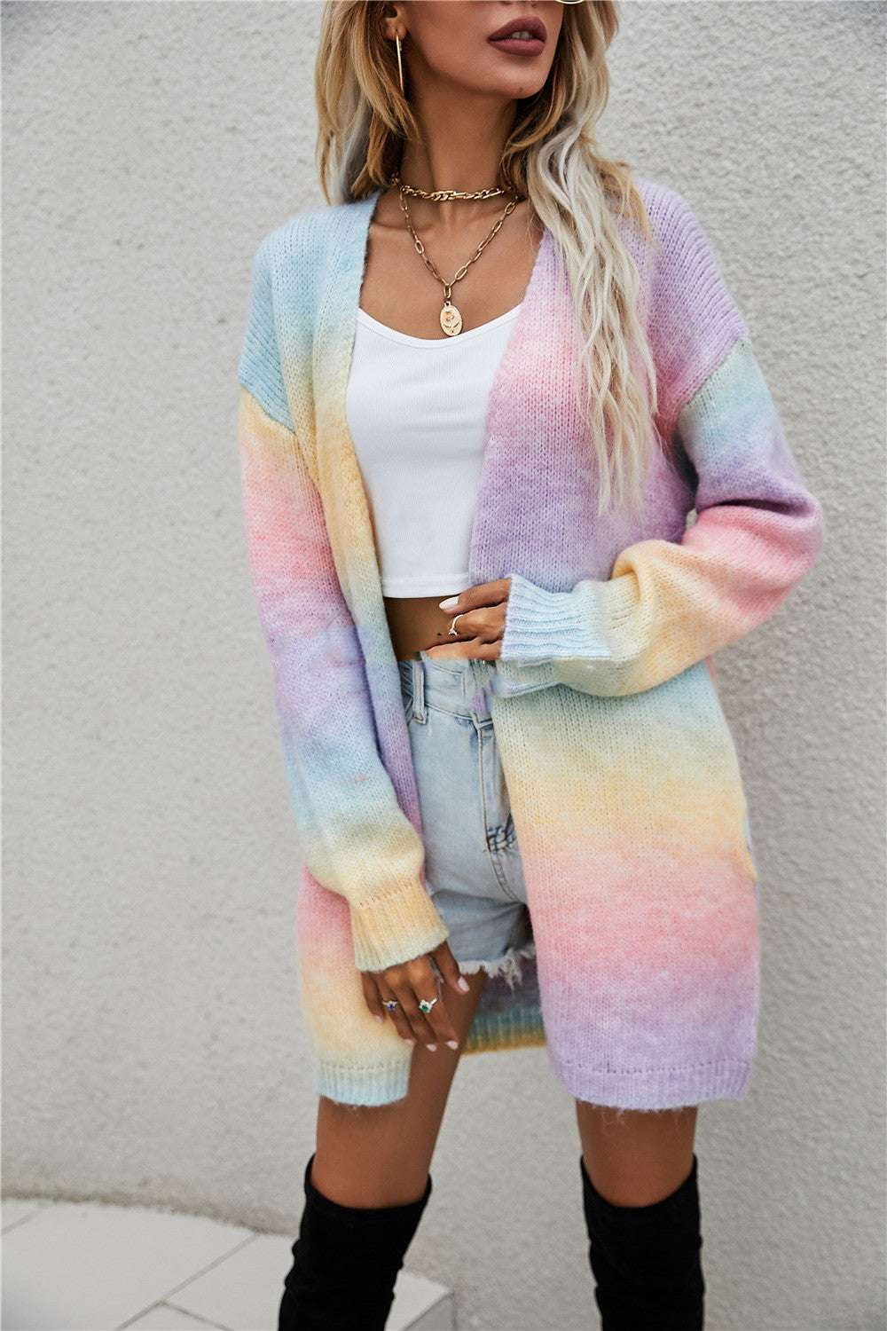 Plus Size Fashion, Stylish Rainbow Cardigan - available at Sparq Mart