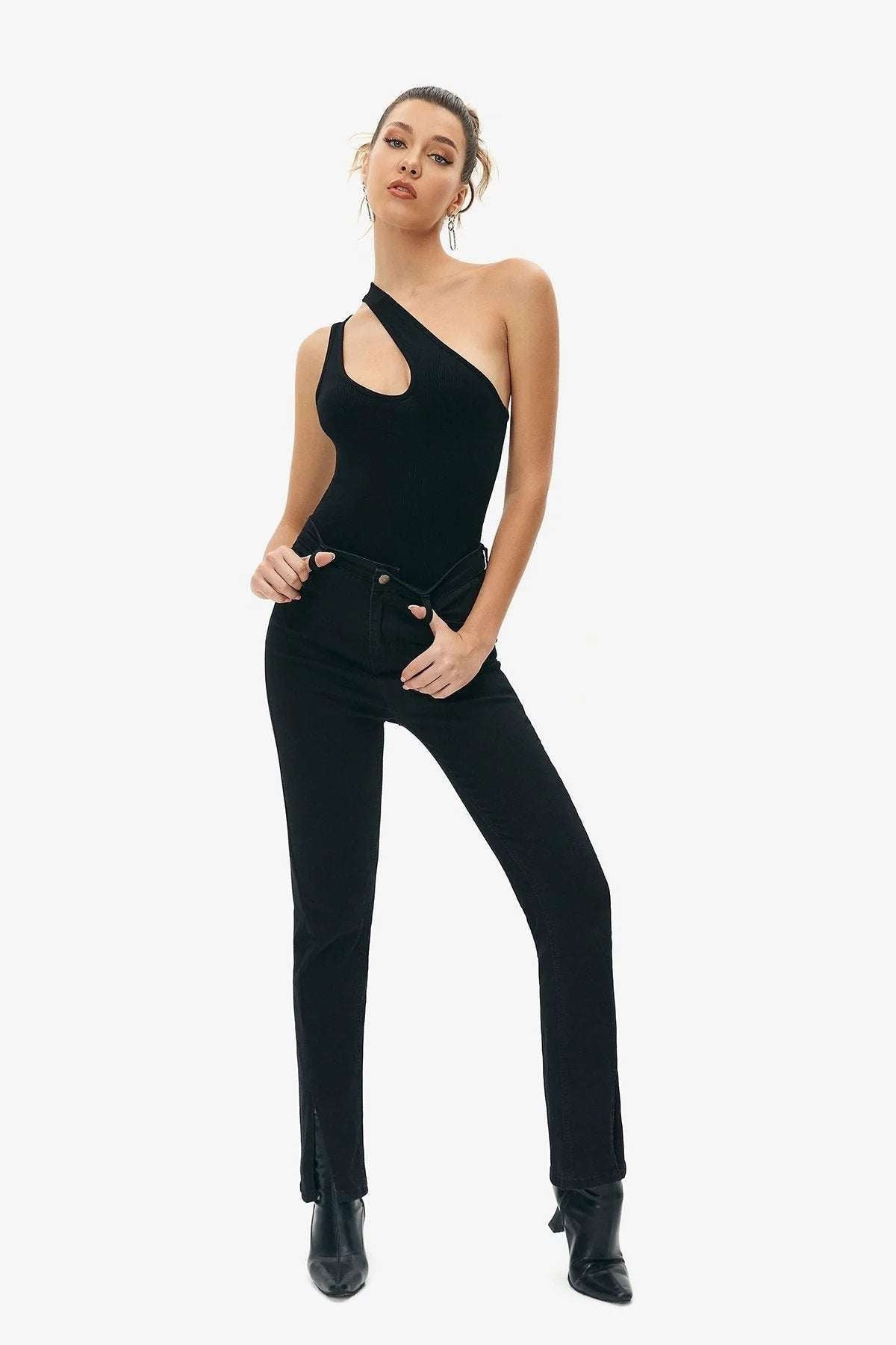 polyester spandex top, sleeveless summer tops, trendy black bodysuit - available at Sparq Mart