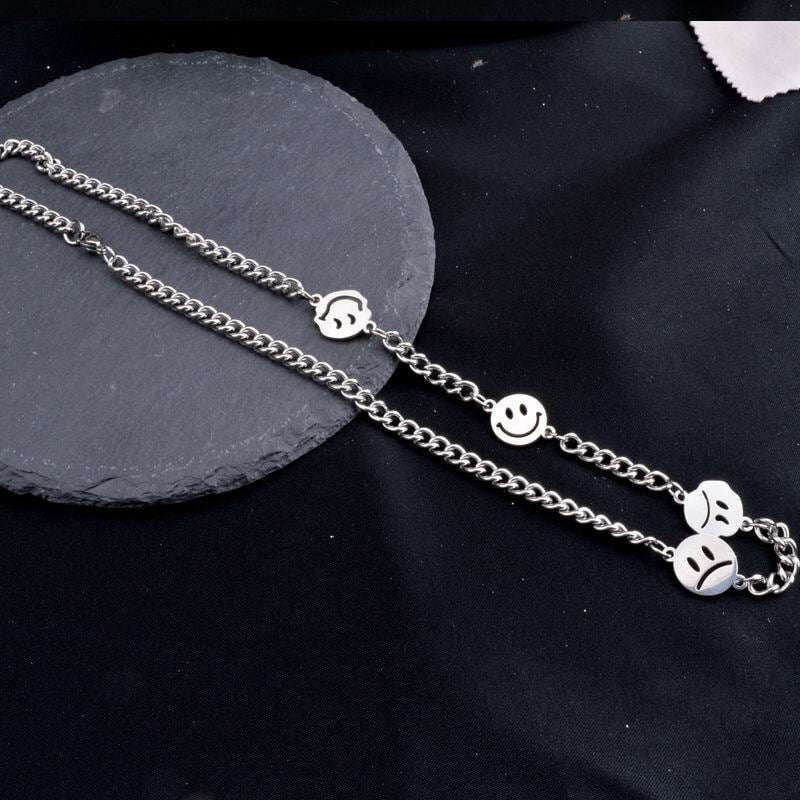 Chic Smiley Jewelry, Stainless Steel Necklace, Titanium Smiley Pendant - available at Sparq Mart