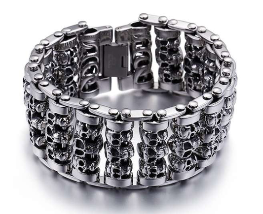 Durable steel accessory, Gothic jewelry piece, Men's skull bracelet - available at Sparq Mart