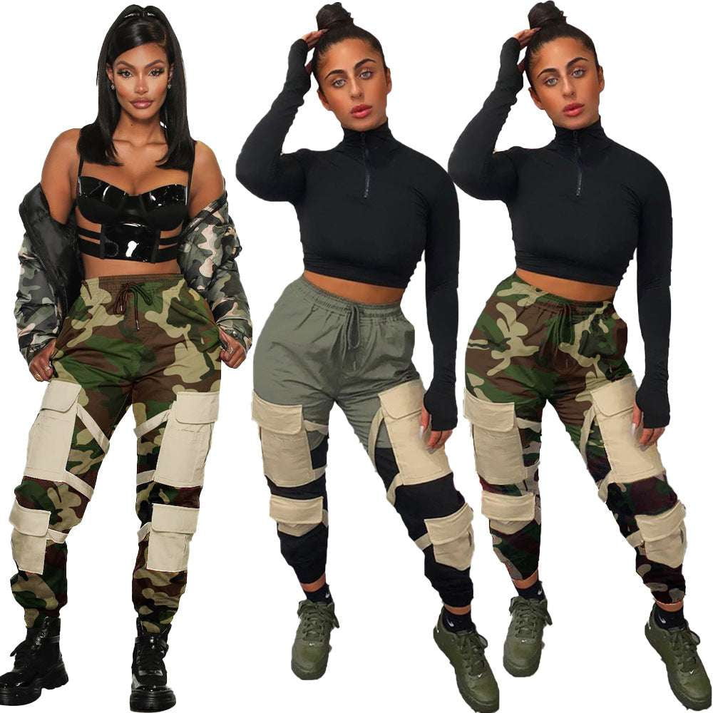 Casual Army Leggings, Polyester Stretch Pants, Women's Camo Pants - available at Sparq Mart