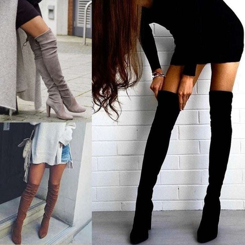 Autumn High Heel Boots, Fashion Over-Knee Footwear, Suede Thigh-High Boots - available at Sparq Mart