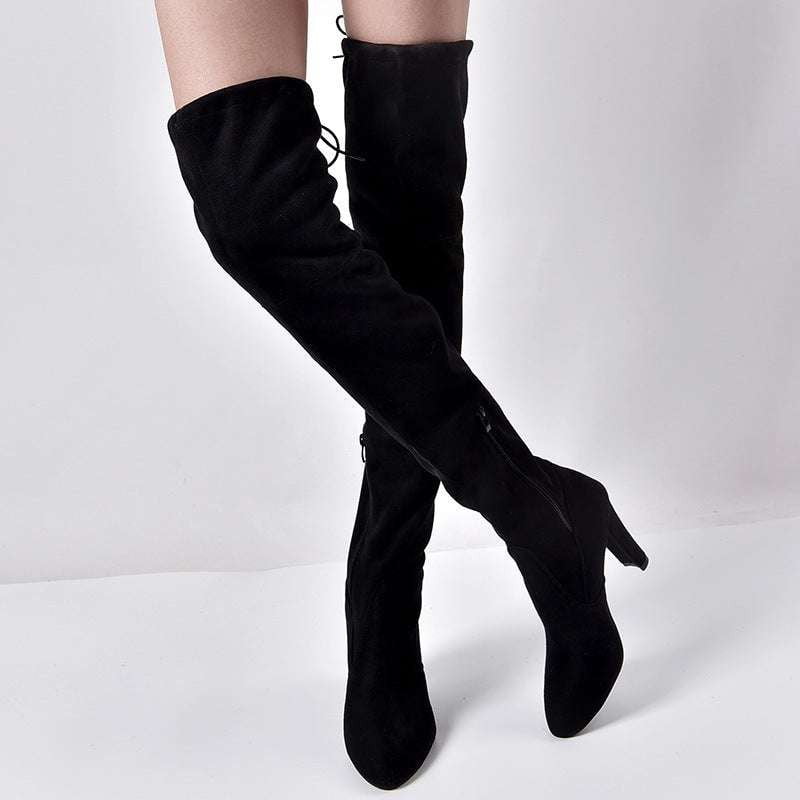 Autumn High Heel Boots, Fashion Over-Knee Footwear, Suede Thigh-High Boots - available at Sparq Mart