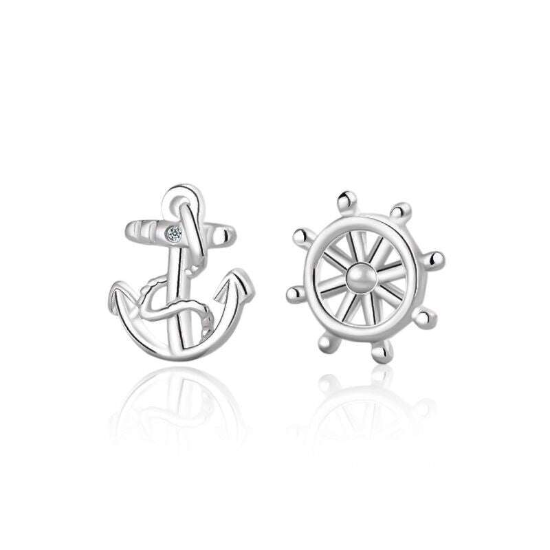 925 silver women's earrings, asymmetrical fashion jewelry, ship anchor rudder earrings - available at Sparq Mart