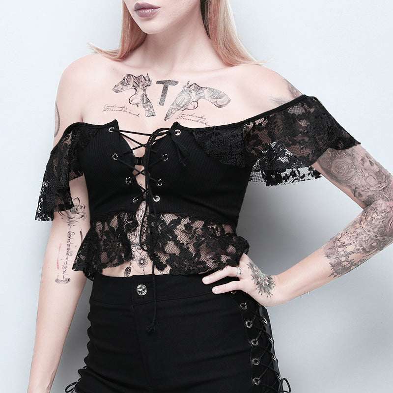 Lace top, One shoulder, Open waist - available at Sparq Mart