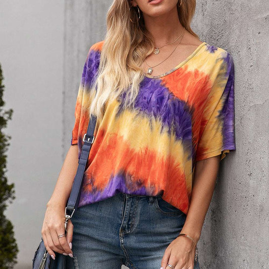 autopostr_pinterest_64088, Casual Tie Dye Print, Colorful T-Shirt, Loose Round Neck - available at Sparq Mart