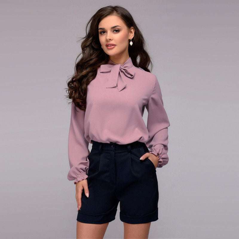 Stand Collar Shirt, Stylish Long Sleeve Shirt, Trendy Chiffon Shirt - available at Sparq Mart