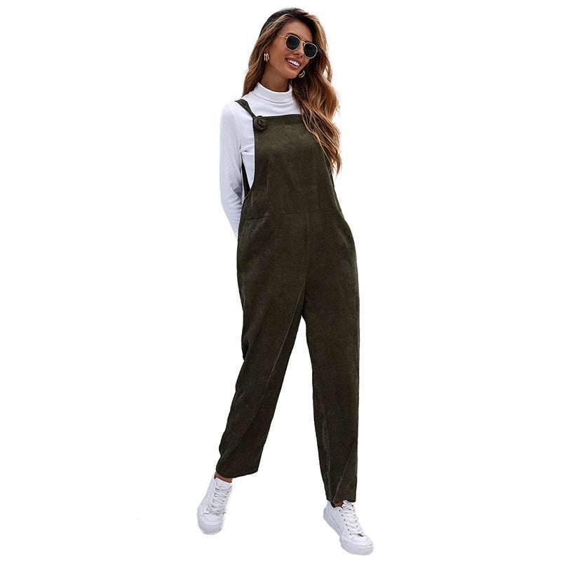 Army Green Overalls, Casual Corduroy Jumpsuit, Ladies Strap Jumpsuit - available at Sparq Mart