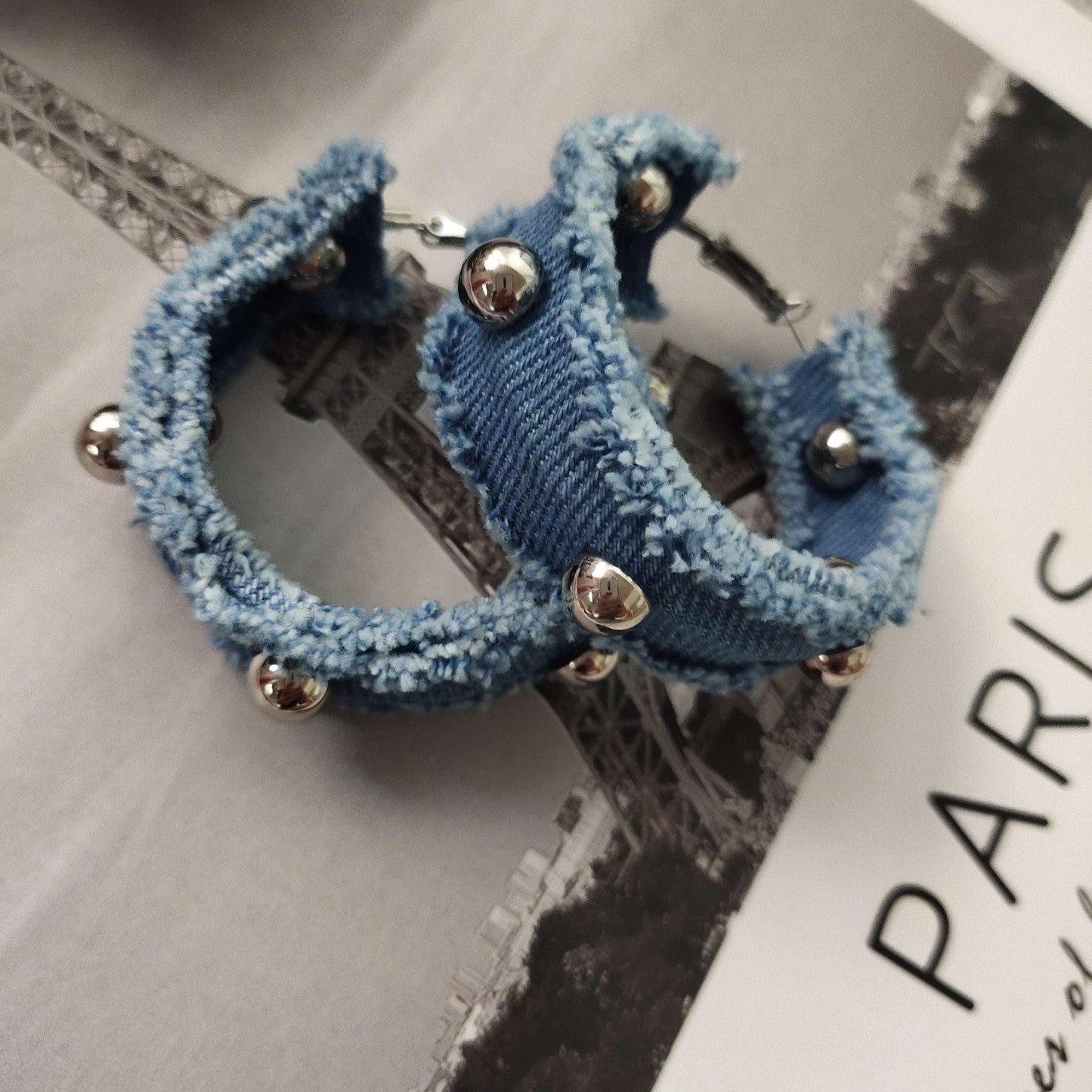 Denim Stud Earrings, Red Tide Earrings, Trendy Denim Jewelry - available at Sparq Mart