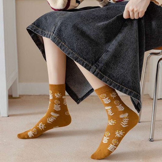 Cotton Jacquard Socks, Fashionable Socks Women, Retro Mid-calf Socks - available at Sparq Mart