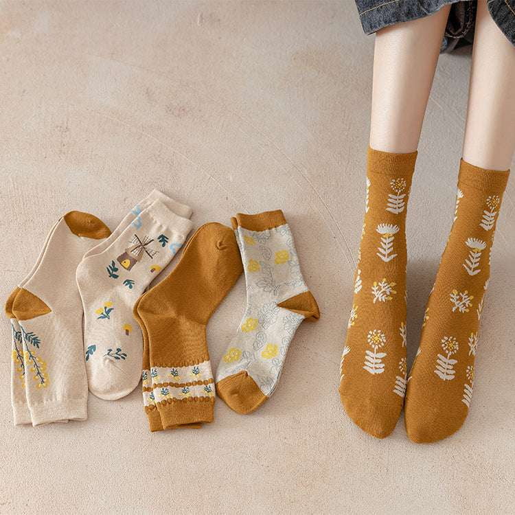 Cotton Jacquard Socks, Fashionable Socks Women, Retro Mid-calf Socks - available at Sparq Mart