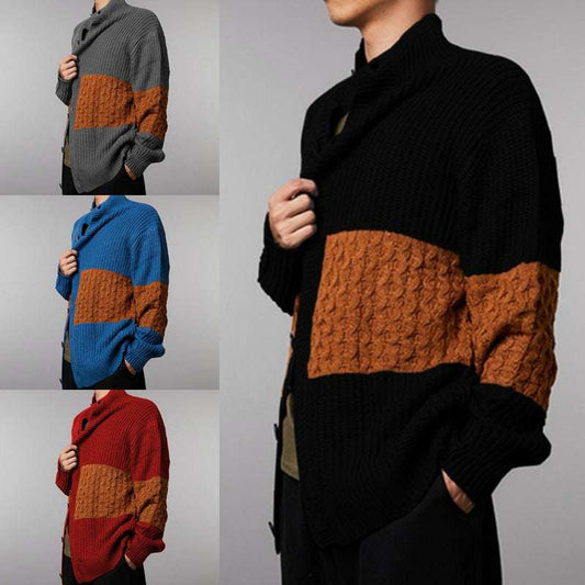 long sleeve patchwork knit coat, Sparq Mart, trendy men's cardigan - available at Sparq Mart