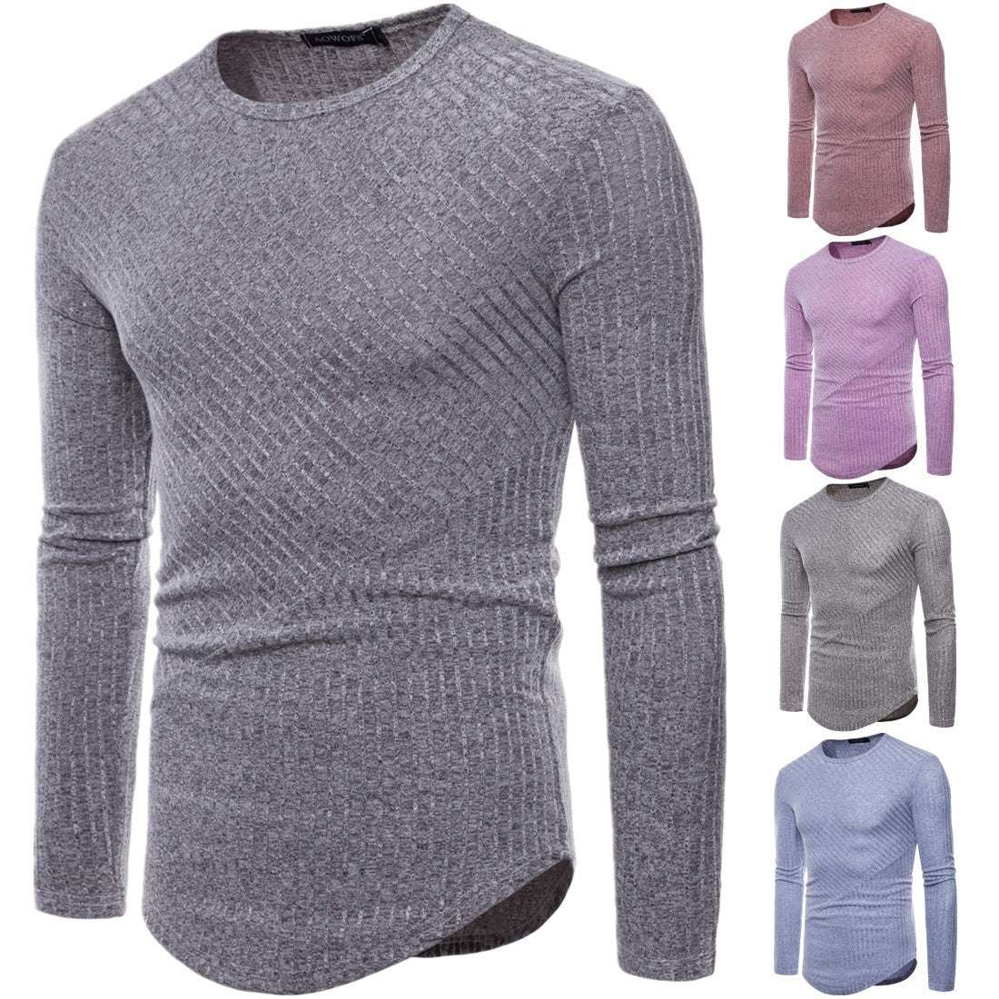 Knitted T-shirt, Long-sleeved Men's Top, Trendy Men's Top - available at Sparq Mart