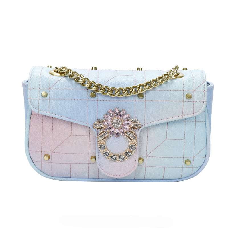 Colorful Messenger Bag, Rivet Chain Shoulder, Trendy Square Purse - available at Sparq Mart