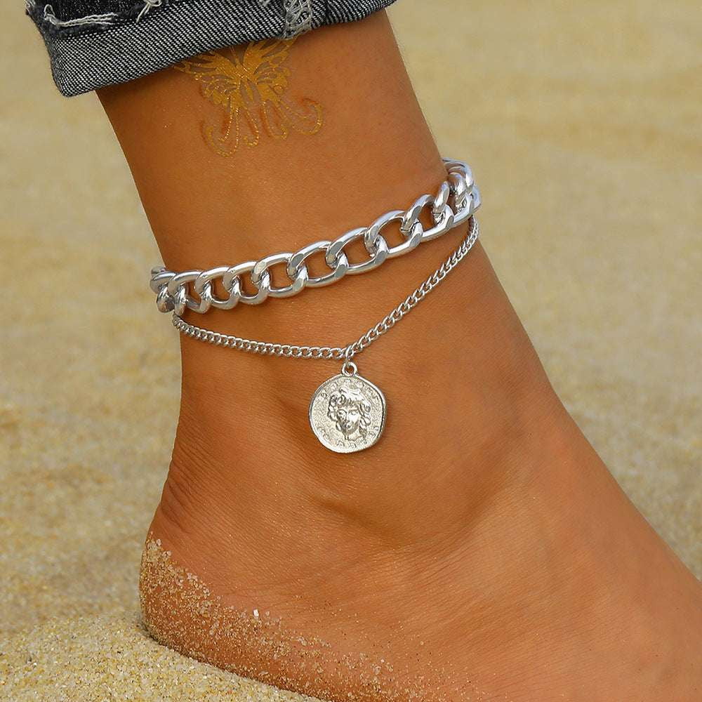 portrait pendant anklet, stylish anklet online, unisex alloy anklet - available at Sparq Mart