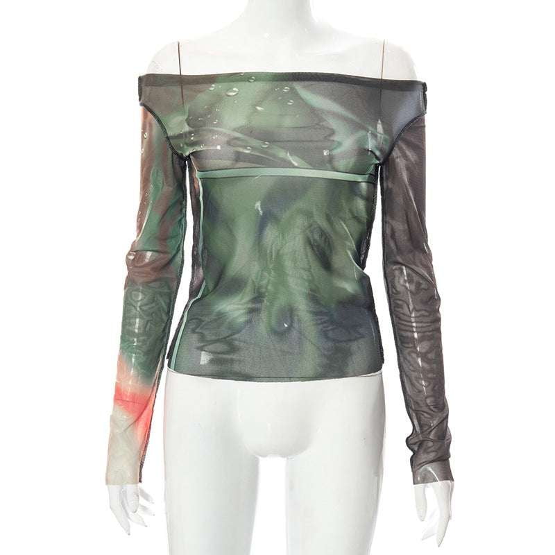 casual mesh long sleeve, floral print pullover, trendy women's fashion - available at Sparq Mart