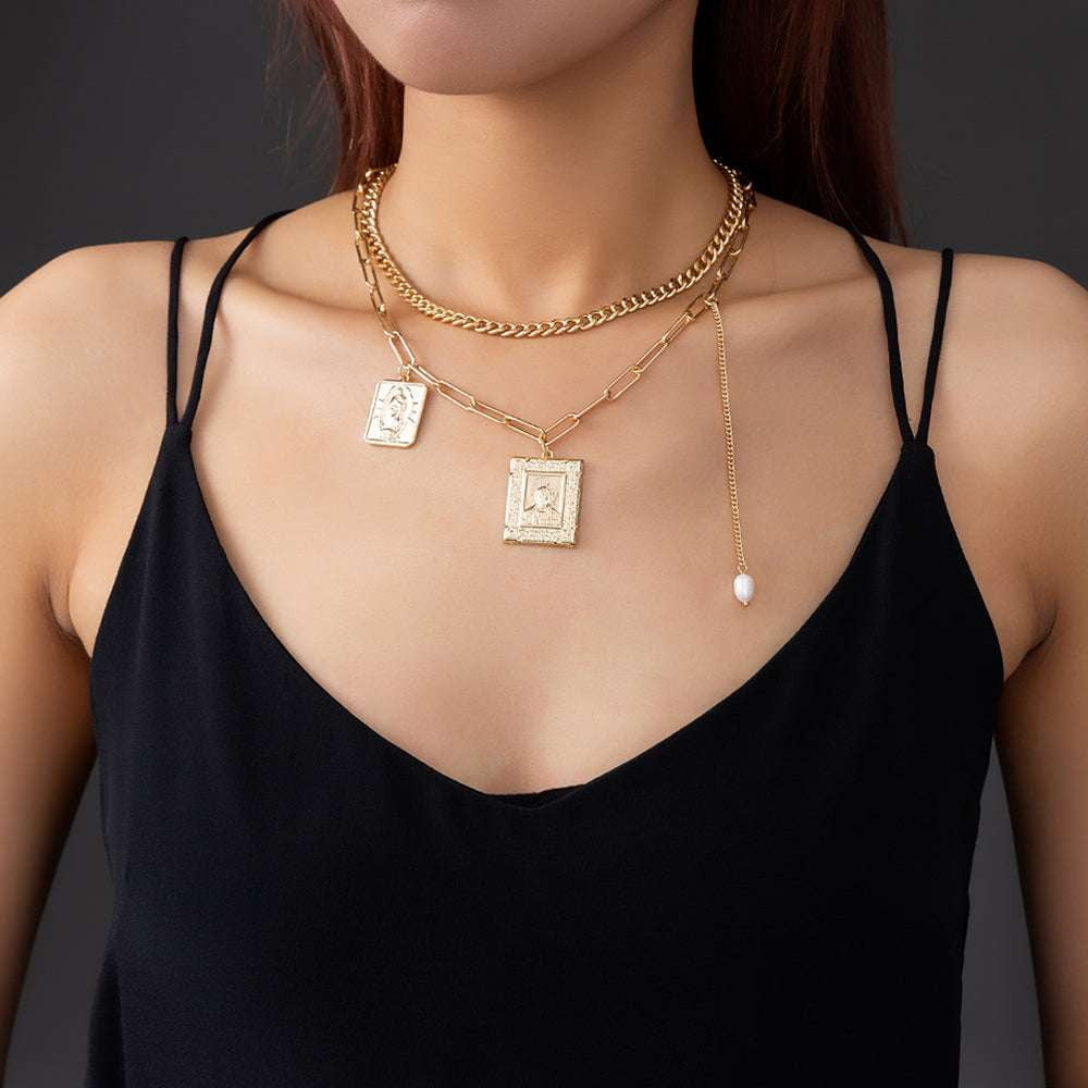 Alloy Pendant Necklace, Fashion Statement Jewelry, Layered Charm Necklace - available at Sparq Mart