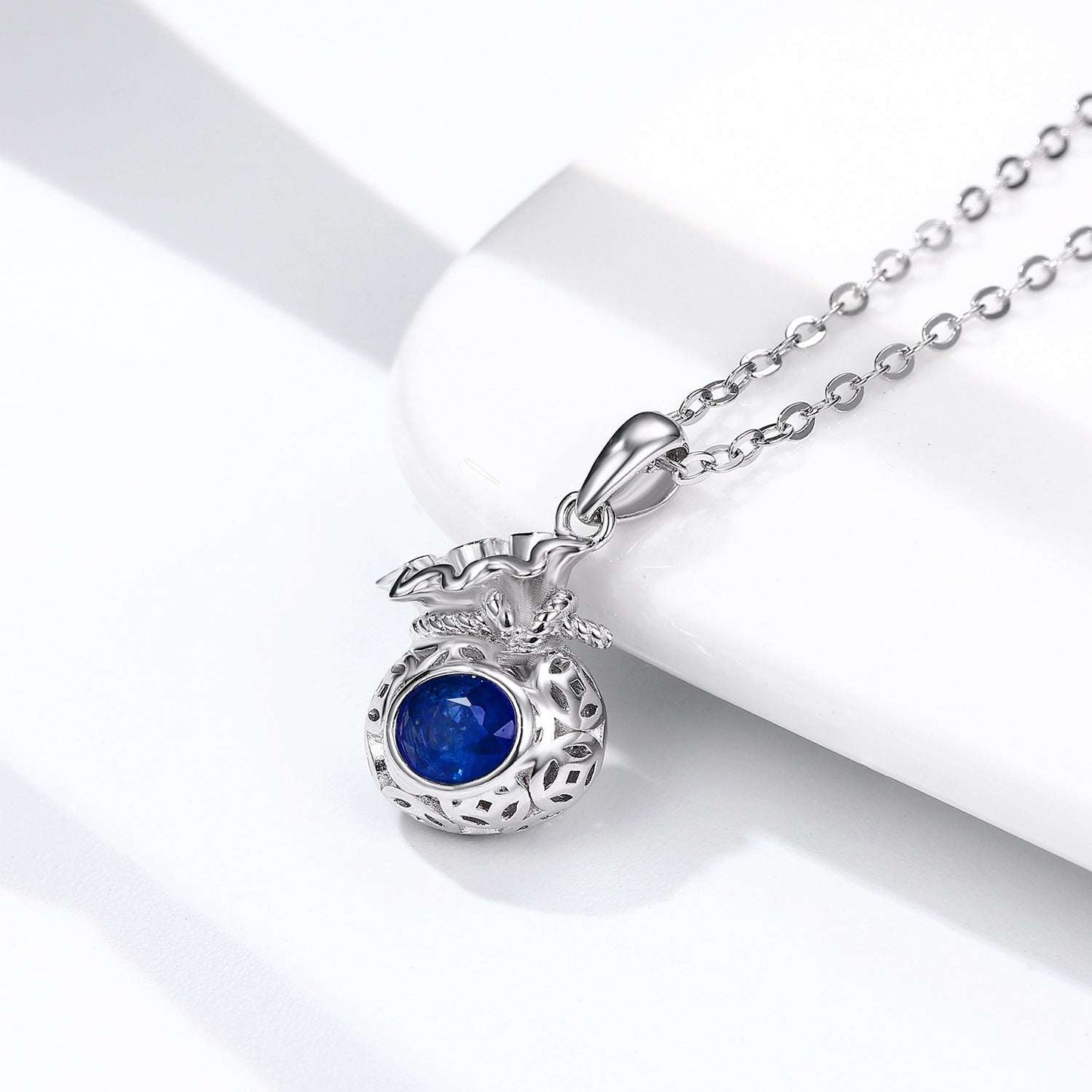 Blessing Bag Necklace, S925 Silver, Sapphire Pendant - available at Sparq Mart