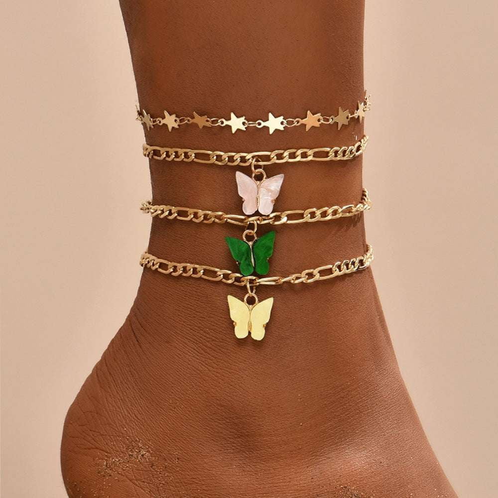 Boho Beach Anklets, Butterfly Anklet Set, Colorful Foot Jewelry - available at Sparq Mart