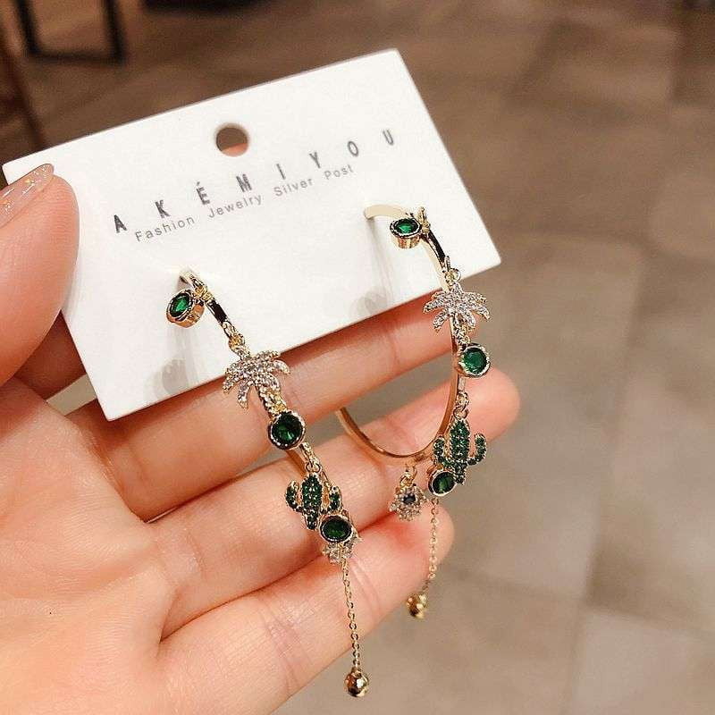 Cactus Zircon Earrings, Micro-inlaid Earrings, Personalized Palm Jewelry - available at Sparq Mart