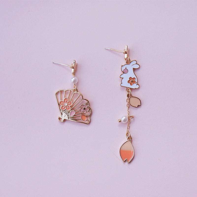 Asymmetrical Cat Earrings, Cherry Blossom Jewelry, Rabbit Fan Earrings - available at Sparq Mart