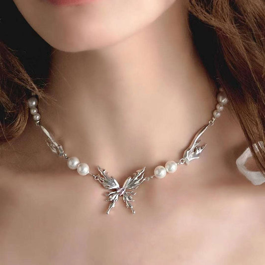 butterfly necklace, French jewelry, pearl necklace - available at Sparq Mart