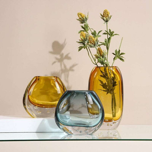 Designer Living Room Decor, Handcrafted Glass Vase, Luxury Flower Vessel - available at Sparq Mart