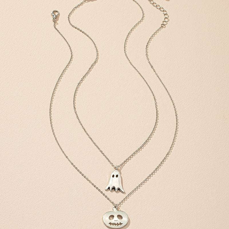 Halloween Ghost Necklace, Silver Cartoon Pendant, Unique Jewelry Gift - available at Sparq Mart