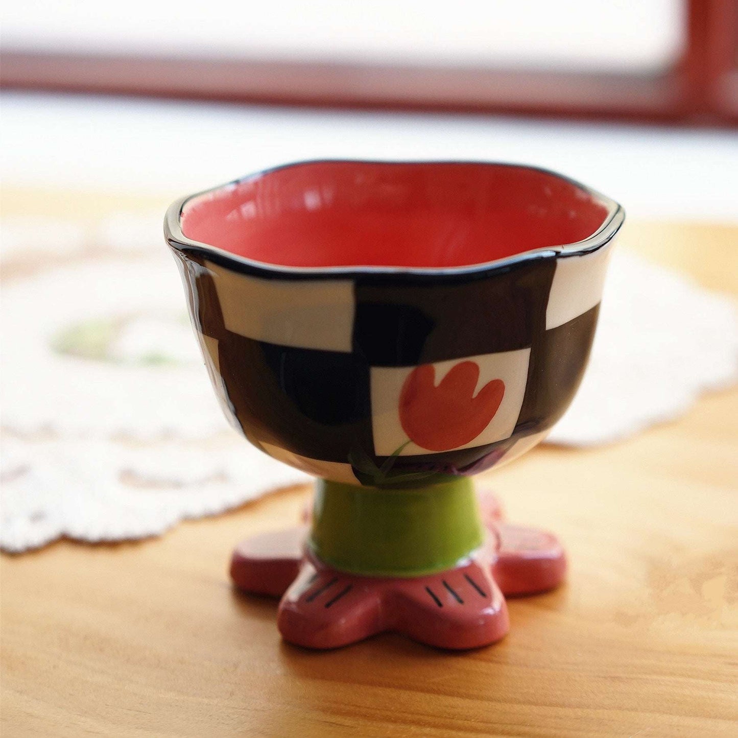 Ceramic Tulip Cup, Korean Flower Goblet, Tiger Berry Cup - available at Sparq Mart