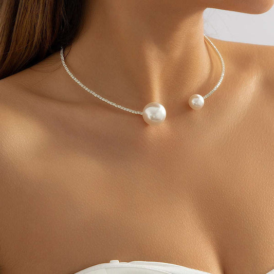 Elegant Pearl Choker, Pearl Geometry Necklace, Silver Neckband Jewelry - available at Sparq Mart